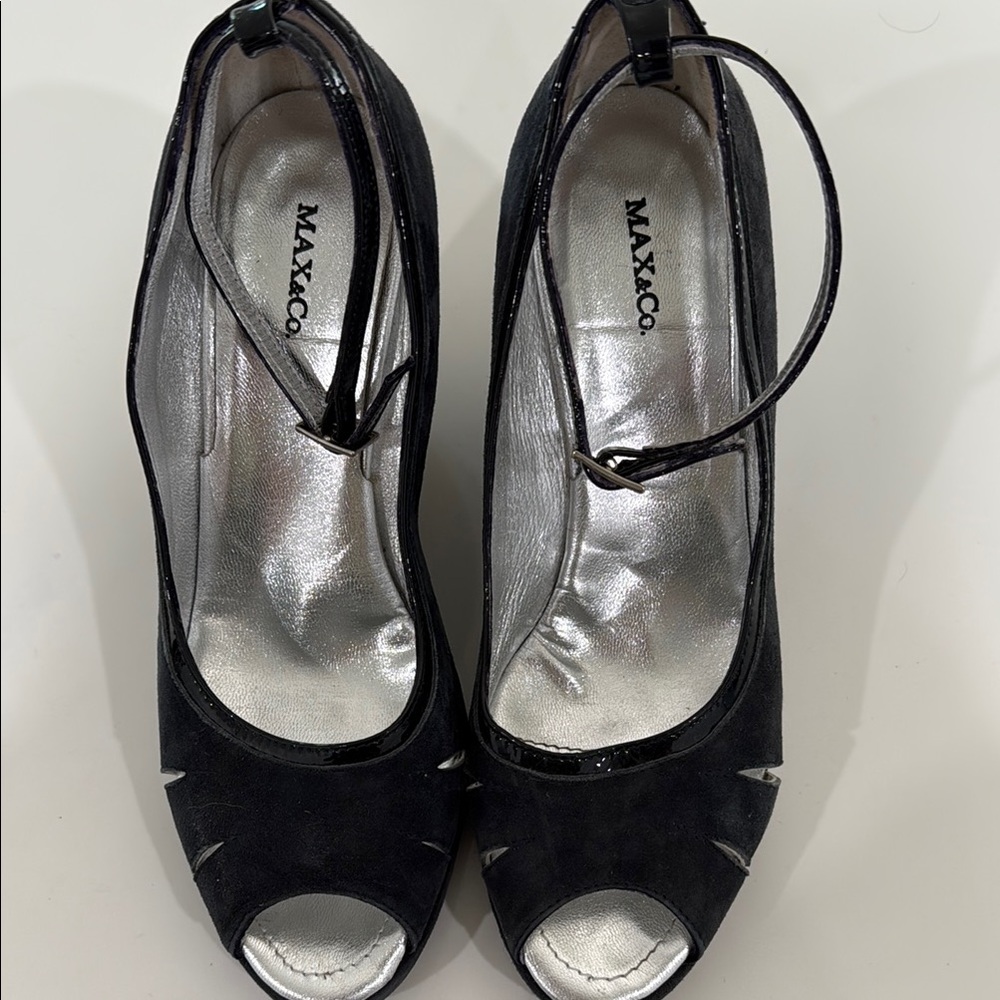 Max & Co Black and Blue Heels with Ankle Strap